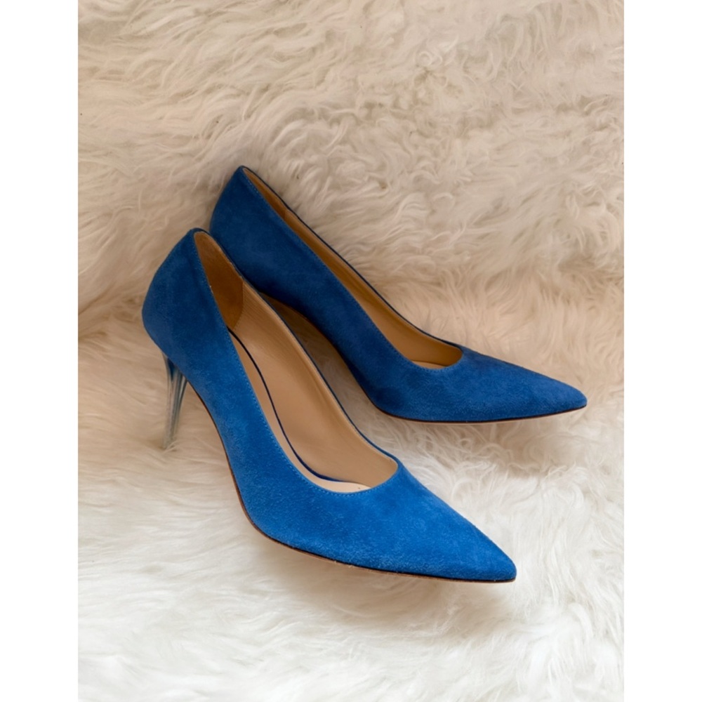 New! SCANLAN THEODORE Suede Pumps with Ombré Lucite Heel - Picture 3 of 9